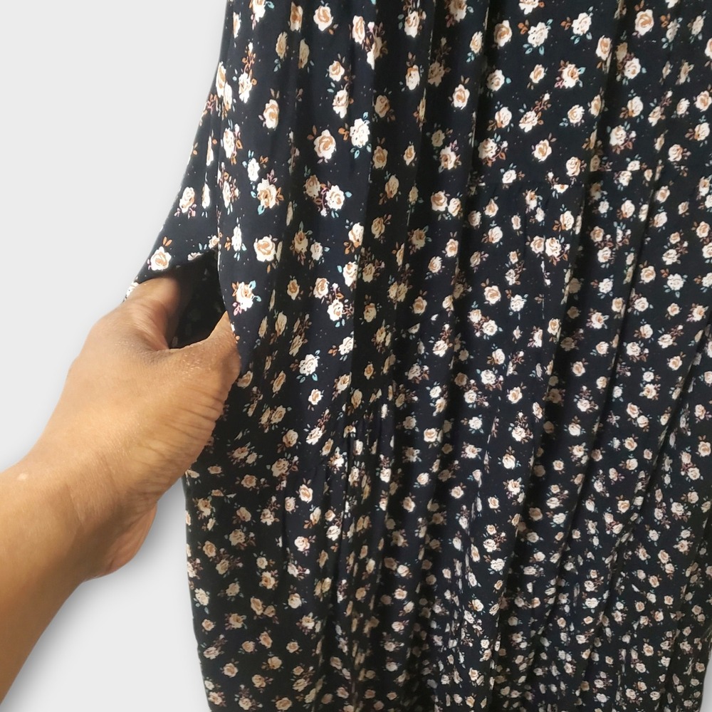 Natural Life Rebecca Tiered Midi Dress Ditsy Floral Black XXL Cottage Boho - Picture 4 of 10
